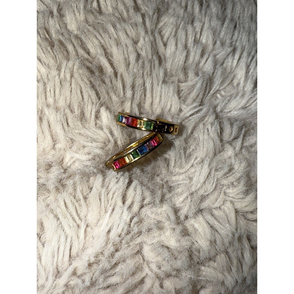 Multi Gemstone Dangle Huggies Earring‎ 925 Sterling Silver Lab Created Jewelry